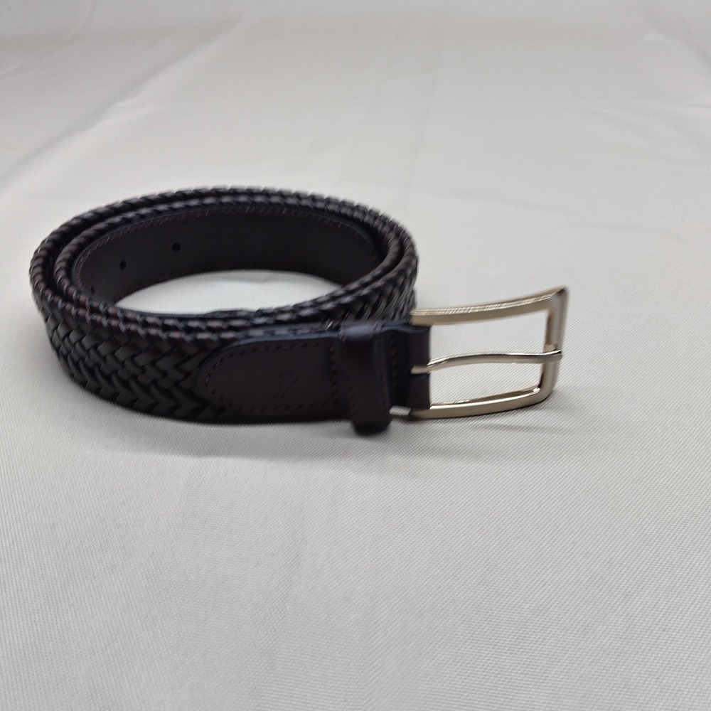 Tommy Bahama Mens Braided Leather Belt Brown Woven Marlin Logo 36/90 11TM04X003